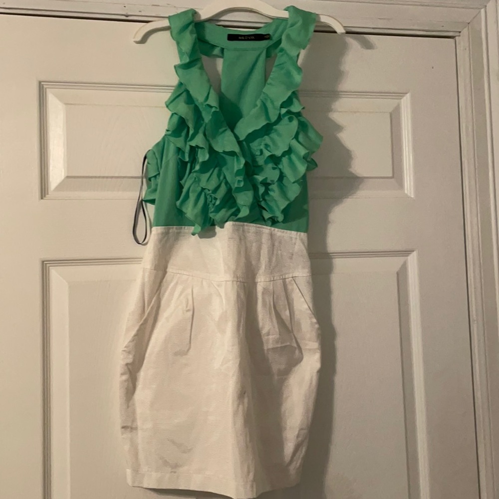 Green and white spring dress